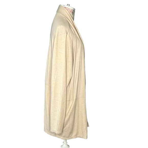 LOGO Lounge Duster Cardigan long length, beige, plus size, cozy travel size 2X - Picture 3 of 16